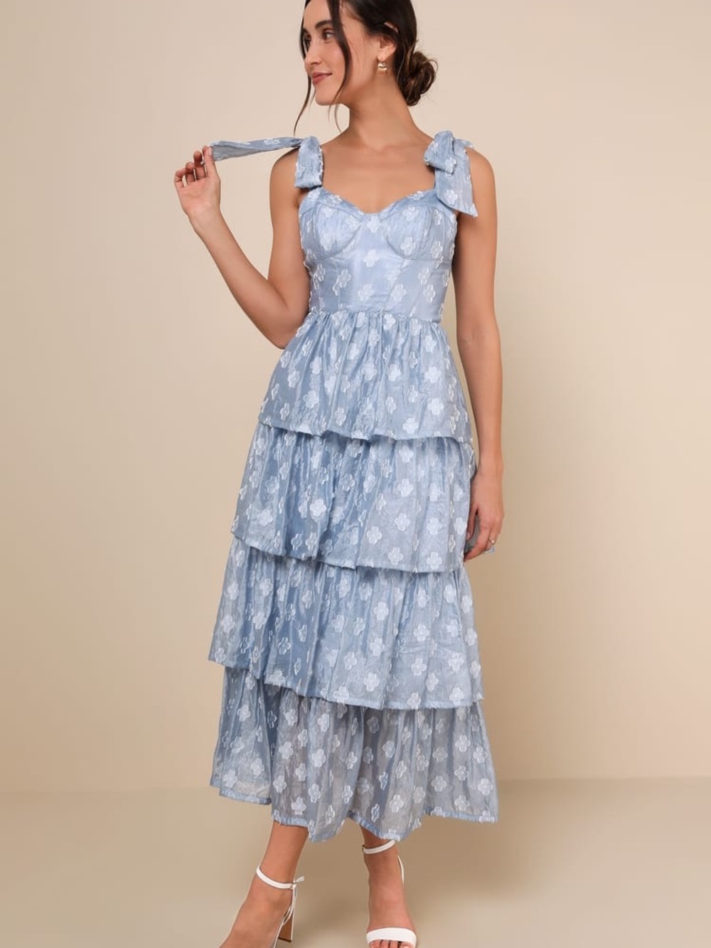 NWT Lulus Tiered Light Blue Tiered Midi Dress